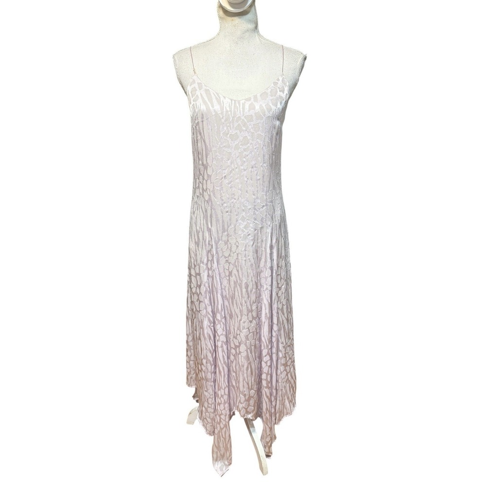 Just Cavalli Women Pink Purple Satin Burnout Slip Dress Asymmetric Hem Size 42